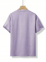T-SHIRT MĘSKI ZAMSZOWY OVERSIZE Z NAPISAMI NADRUK FIOLETOWY CASUAL SHEIN S