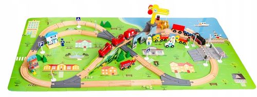 OGROMNA DREWNIANA KOLEJKA ELEKTRYCZNA 2x POCIĄG na baterie TOR MIASTO DŹWIG na Arena.pl