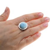 Pierścionek regulowany z owalnym Larimarem w srebrze rodowanym 11 (Średnica wewnętrzna 16 mm) +/- 2 rozmiary regulacji