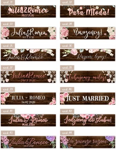 TABLICE ŚLUBNE weselne tablica na samochód IMIONA na Arena.pl