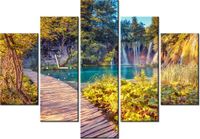 105CM 150CM ZEGAR 5 ELEM JEZIORO PLITVICE JESIENIĄ DRUK OBRAZ