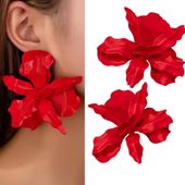Kolczyki czerwone KWIATOWE  duże kwiatki mat na wesele komunię imprezę WOW