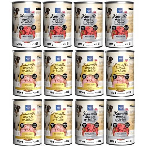 WAFI KARMA MOKRA DLA PSA KAWAŁKI W SOSIE MIX SMAKÓW 12X1250G PUSZKA na Arena.pl