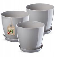 KADAX Zestaw 3x Doniczka Osłonka Szara Połysk 16cm