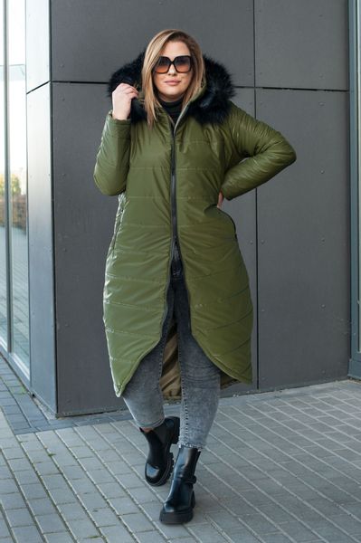 Mega moda zimowa kurtka, z kapturem, długa Kz-01 w kolorze khaki Rozmiar - XXXXL na Arena.pl