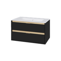 Tuto szafka 80 cm wisząca, 2 szuflady, z umywalką As, czarny mat/dąb