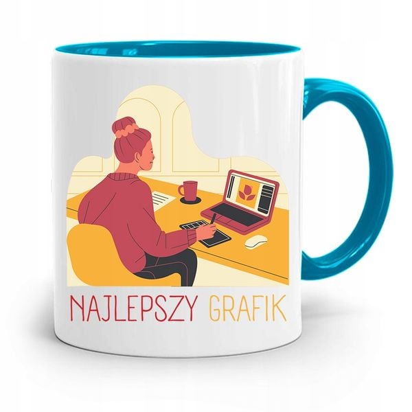 Kubek Błękitny Dla Grafika Najlepszy Grafik Z Nadrukiem Ze Zdjęciem zdjęcie 1