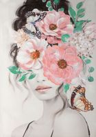Obraz ręcznie malowany na płotnie kobieta z fryzurą KWIATY 70x100 różowy