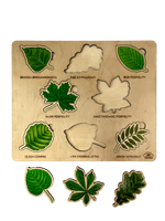 Drewniana układanka Montessori - Liście z kartami edukacyjnymi
