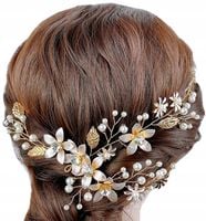 Opaska złota gałązka ozdoba kwiaty perełki ŚLUB  N1_8A