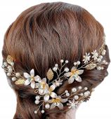 Opaska złota gałązka ozdoba kwiaty perełki ŚLUB  N1_8A