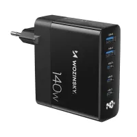 Ładowarka sieciowa GaN Wozinsky CGWCB 140W 3 x USB-C / 2 x USB-A - czarna