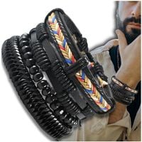 Zestaw 4 męskich bransoletek skórzanych z koralikami i plecionką