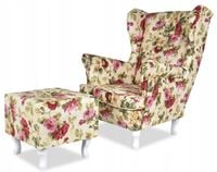 Fotel uszak ARI PRINT podnóżkiem skandynawski Family Meble roże jasne