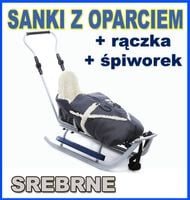 PICCOLINO SREBRNE Sanki z raczka SPIWOREK OPARCIE