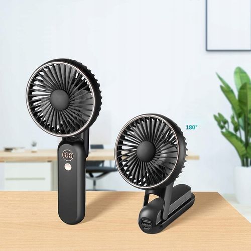 WENTYLATOR RĘCZNY MINI SKŁADANY 5 PRĘDKOŚCI NAWIEWU I 180° PRZENOŚNY CZARNY na Arena.pl