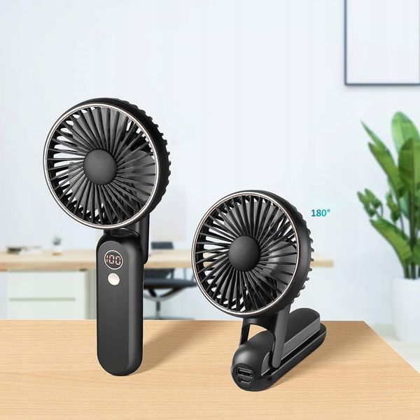 WENTYLATOR RĘCZNY MINI SKŁADANY 5 PRĘDKOŚCI NAWIEWU I 180° PRZENOŚNY CZARNY zdjęcie 8