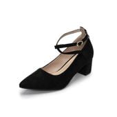Eleganckie Czółenka Damskie na Obcasie z Paskiem Czarne Rozmiar 39 Skóra