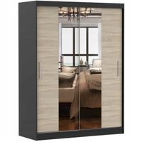 Szafa przesuwna VISTA 01 150x61 CZARNY/SONOMA+LUSTRO półki PRODUCENT