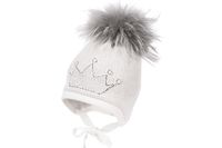 JAMIKS Akulina czapka wiązana z dużym pomponem ecru 44-46