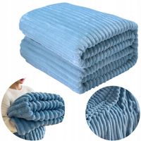 Gruby koc 160x200 pluszowy wytłaczany w paski pastelowe kolory narzuta