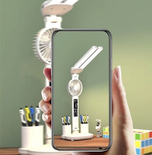 Lampka LED biurkowa z wentylatorem zegarem i wyświetlaczem 7w1 biała na Arena.pl