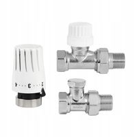 ZESTAW TERMOSTATYCZNY PROSTY ZAWÓR ZASILAJĄCY POWROTNY GŁOWICA DO GRZEJNIKA