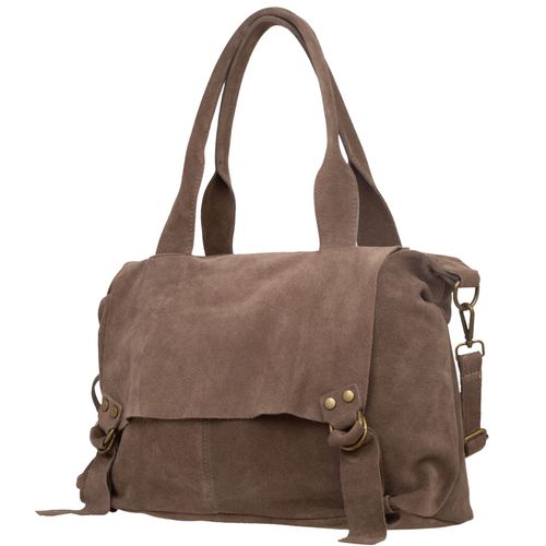 VERA PELLE torebka damska zamszowa shopper z klapą i paskiem V698 c.brązowa na Arena.pl