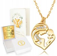 Złoty Łańcuszek 925 Naszyjnik Medalik Serce Matka Komunia Grawer