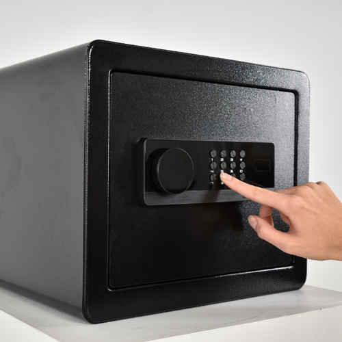 Pancerny Domowy Sejf z Zamkiem Elektronicznym i Kluczem 30x35x30 cm Czarny na Arena.pl