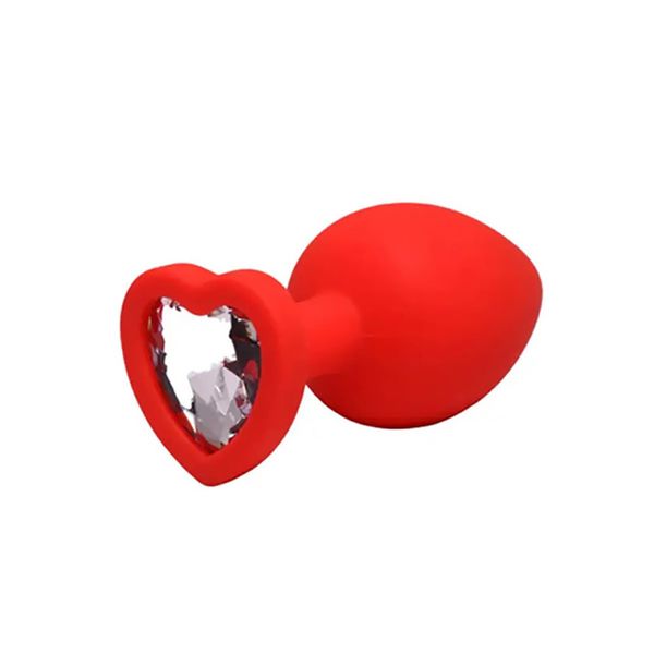 Red Large Heart-Shaped Butt Plug With White Crystal zdjęcie 1