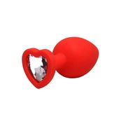 Red Large Heart-Shaped Butt Plug With White Crystal