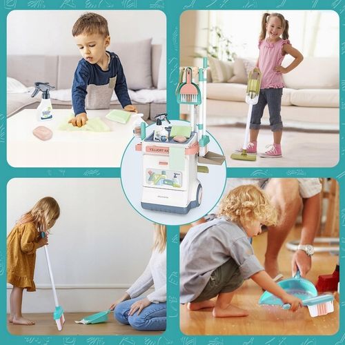 Zestaw do sprzątania dla dzieci odkurzacz wózek mop wiaderko akcesoria 20w1 na Arena.pl