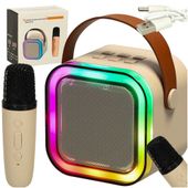Zestaw Karaoke Głośnik Bluetooth z Mikrofonem LED USB Przenośny Beżowy