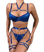 Seksowny KOMPLET Bielizny Damskiej STANIK PASY STRINGI Niebieski M