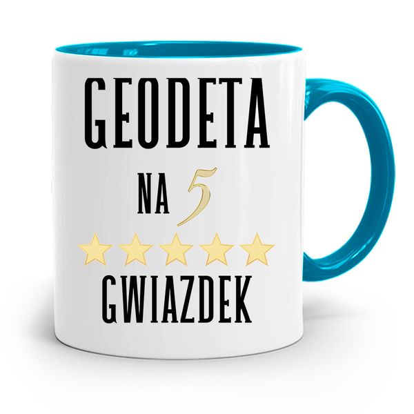 Kubek Błękitny Dla Geodety Na Pięć Gwiazdek Z Nadrukiem Ze Zdjęciem zdjęcie 1