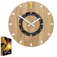 Zegar Ścienny Drewniany Dębowy Akrylowy Atena Wood Red Okrągły Kwarcowy