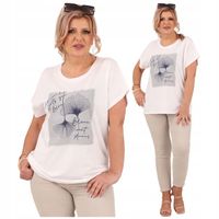 BLUZKA BAWEŁNIANA Z KRÓTKIM RĘKAWEM DUŻE ROZMIARY NA LATO Z NADRUKIEM LUŹNA