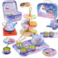 Metalowy Zestaw Do Herbaty Dzbanek Filiżanki Tacka Słodycze Komplet Walizka