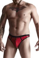 męskie stringi z wetlooka z dekoracyjną taśmą z przodu s