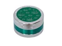 Młynek do Tytoniu Ziół Suszu Grinder Srebrno-Zielony z Listkami Marihuany