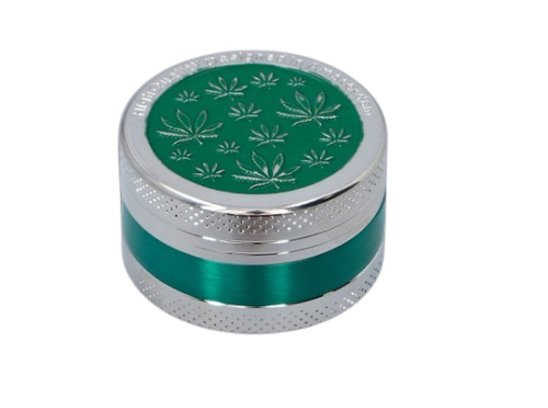 Młynek do Tytoniu Ziół Suszu Grinder Srebrno-Zielony z Listkami Marihuany na Arena.pl
