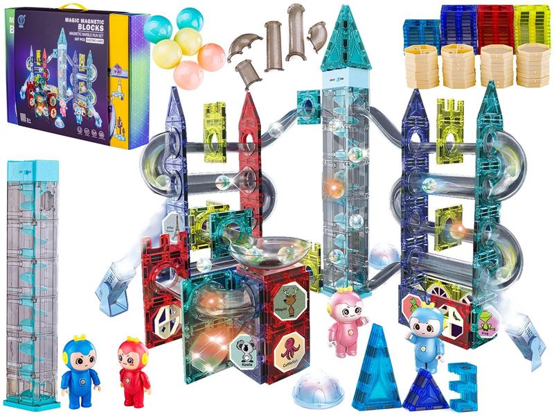 Świecące Klocki Magnetyczne, Tor Kulkowy Dla Kulek 167 Elementów Kulodrom zdjęcie 1