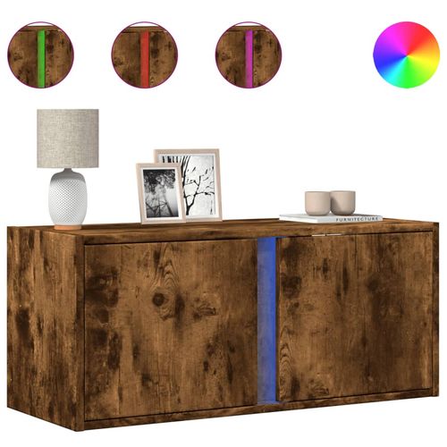 Ścienna szafka TV z LED, przydymiony dąb, 80x31x35 cm na Arena.pl