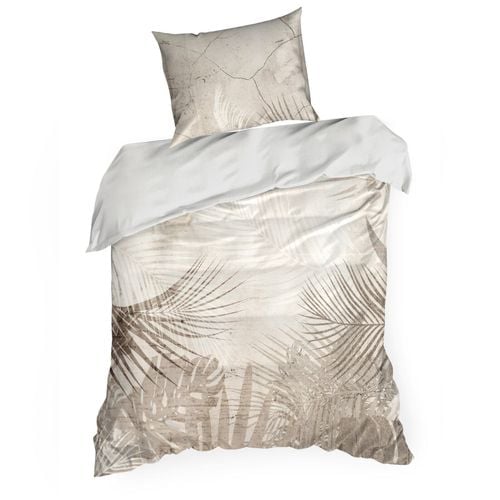 Pościel SALMA 200x220 + 2x 70x80 beż‑popiel liście makosatyna na Arena.pl
