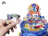 TOPPERY NA TORT (10szt) + duży TOPPER Sto Lat - SONIC SONIK BAJKI GRY