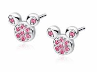 Eleganckie rodowane srebrne kolczyki Myszka Miki różowe cyrkonie srebro 925 Z1653ER_P
