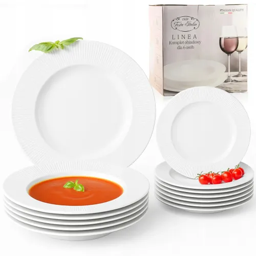 SERWIS OBIADOWY RYFLOWANY 18 EL DLA 6 OSÓB KPL TALERZY ZE ZDOBIENIEM SZKŁO na Arena.pl