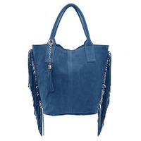 VERA PELLE torebka zamszowa shopper z frędzlami i saszetką V460 c.jeansowa
