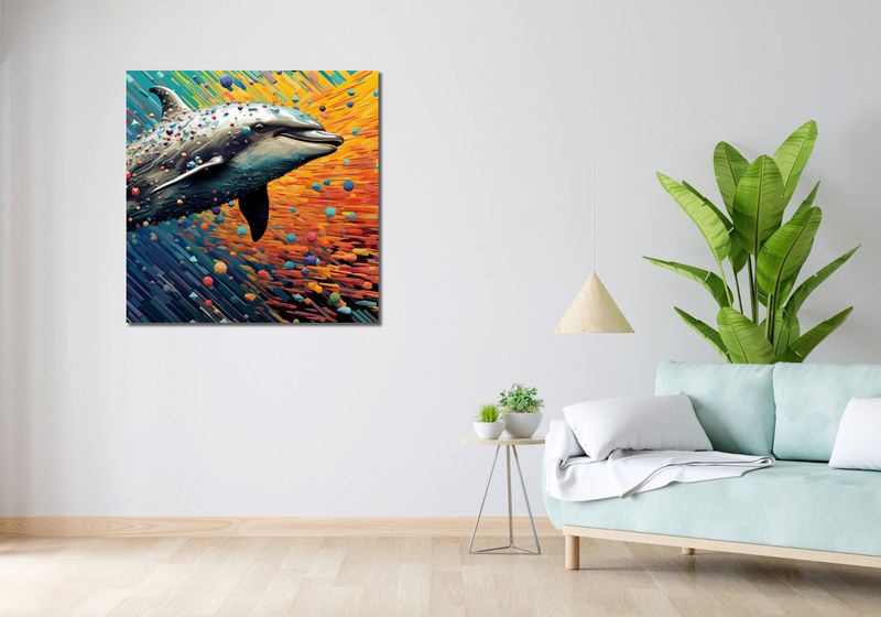 Obraz 90x90cm Delfin w Palecie Barw zdjęcie 2